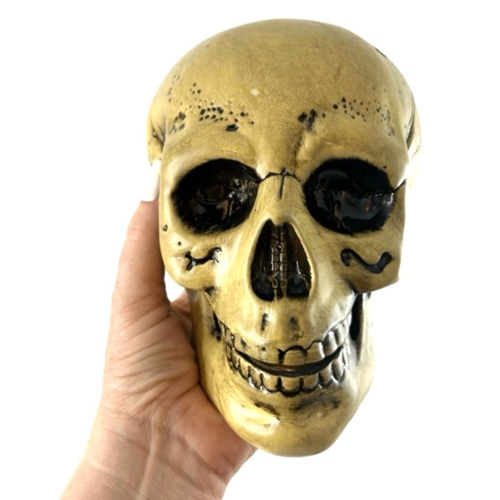 Ceramic Smiling Human Skull Figurine Halloween Decor